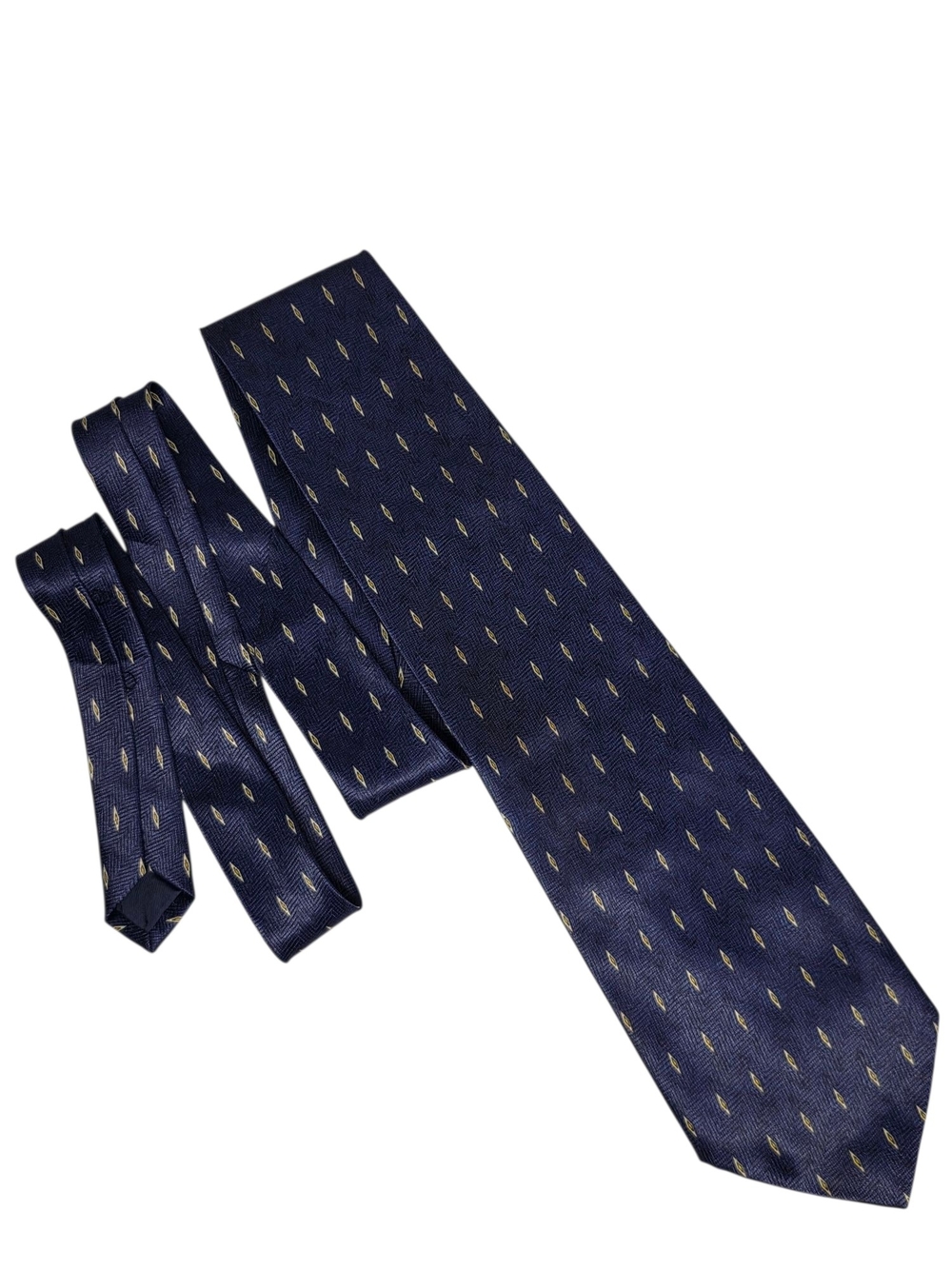 Luigi Valentino Men's Necktie Blue Yellow Geometric Diamond Hand Made Polyester